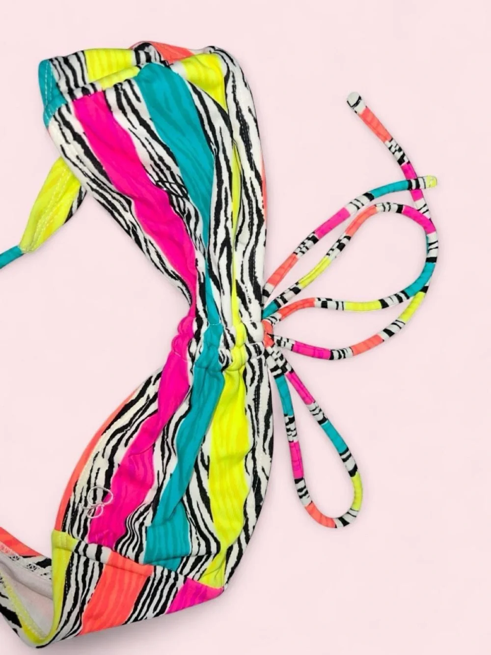 Op Medium Colorful Zebra Stripe Bandeau Bikini Top
